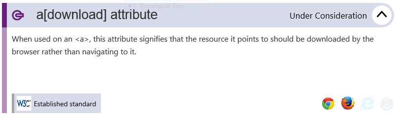 Expanded list item for the anchor tag download attribute status.modern.ie website