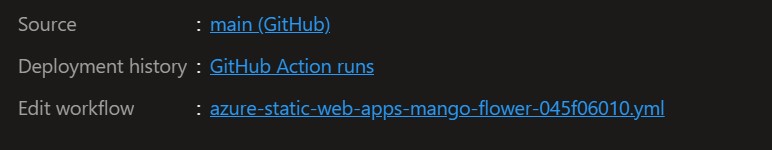 Screenshot of Azure Portal overview of a static web app with a link to the file that I deleted