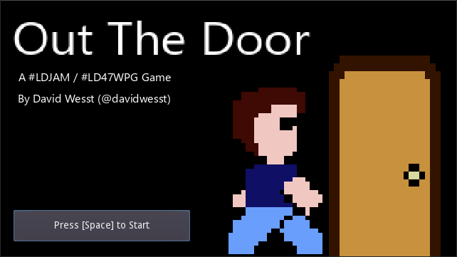Out the Door title screen from the Ludum Dare 47 gamejam