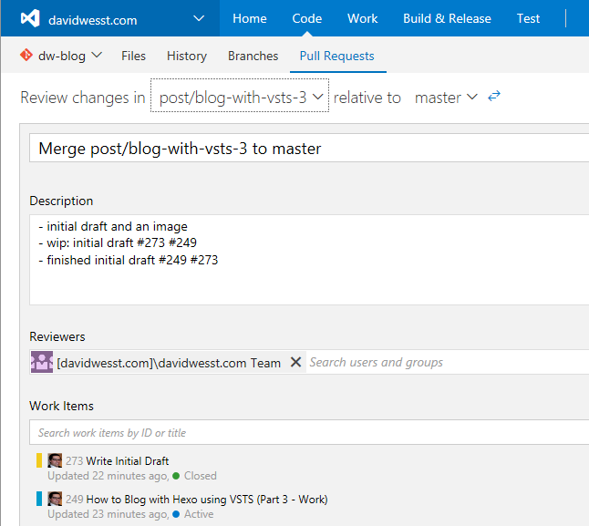 A VSTS Pull Request